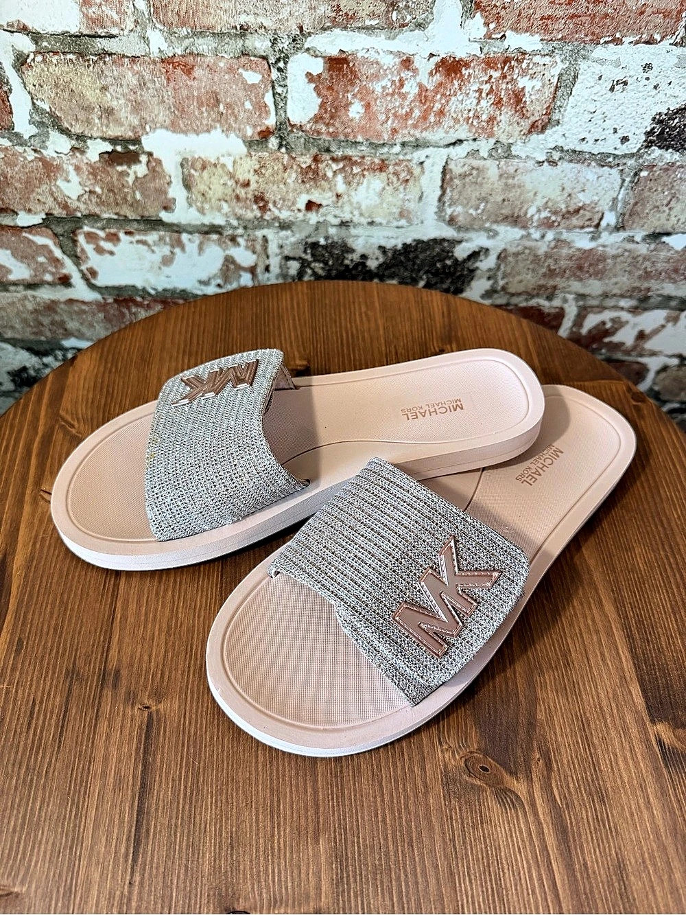 Michael Kors Glitter Slide Sandal Pink & Silver